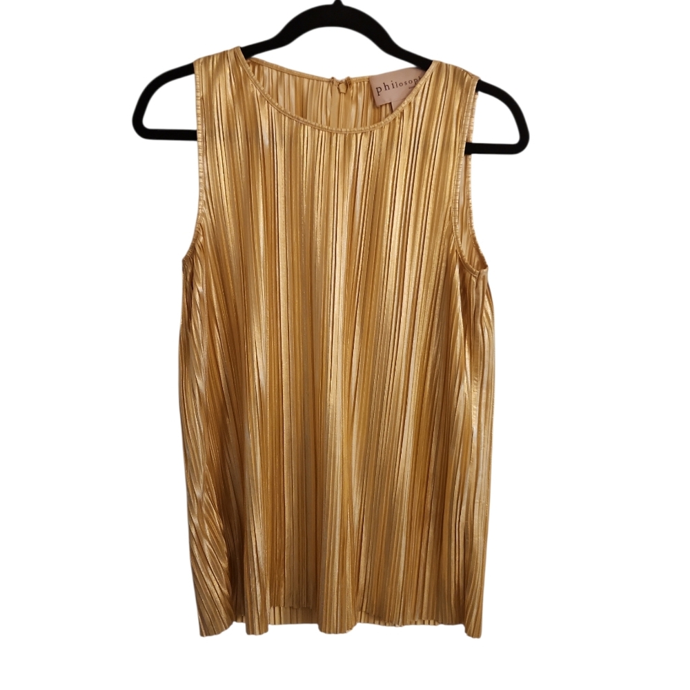 NWOT Philosophy Metallic Liquid Gold Plisse Textured Sleeveless Blouse Size S